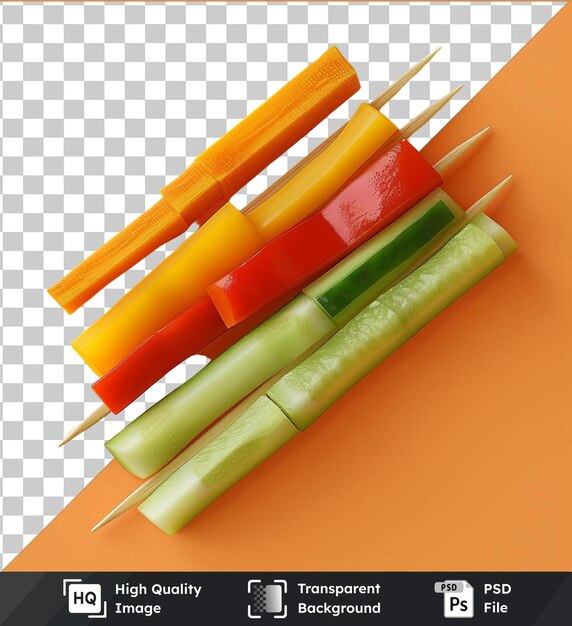 PSD Прозрачная фотография овощного теппаньяки на оранжевом фоне