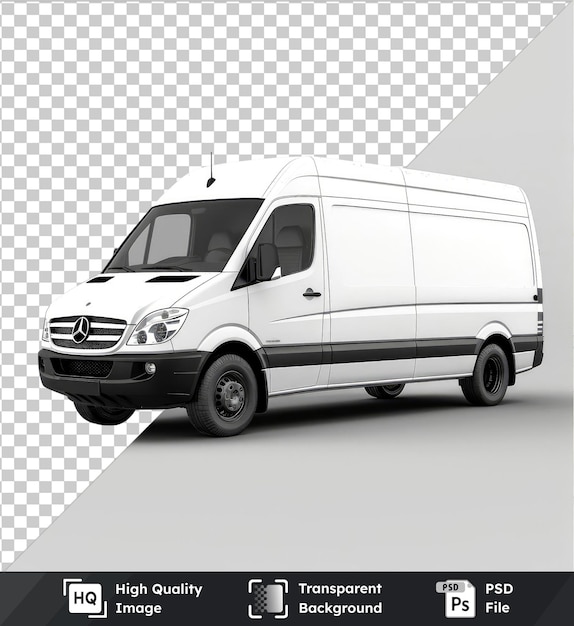 PSD transparent psd picture of white delivery van mockup with black tires antenna and windows against