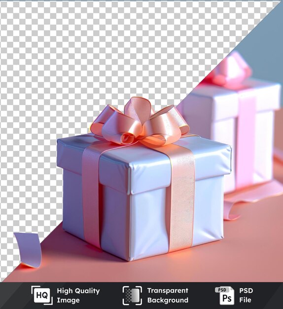 PSD transparent psd picture of white gift boxes on a pink table against a blue wall