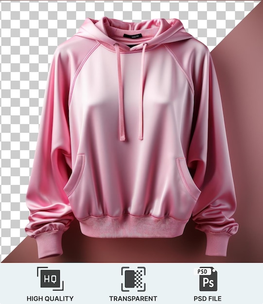 PSD transparent psd a pink hoodie with a pink collar and pocket hangs on a pink wall