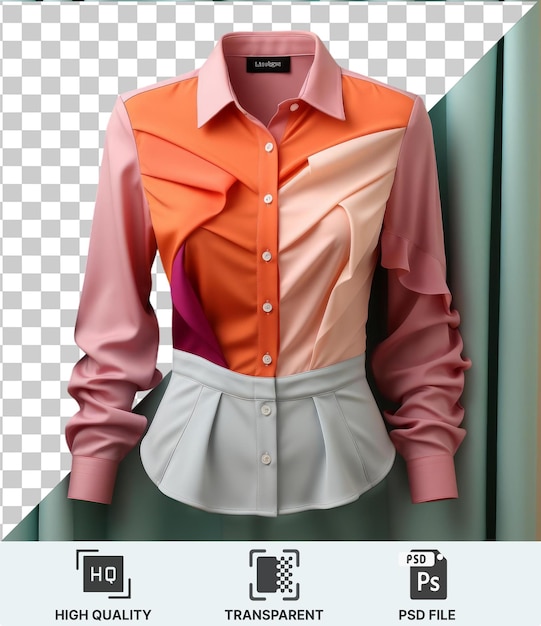 PSD transparent psd a pink shirt with white buttons and a pink collar hangs on a green curtain