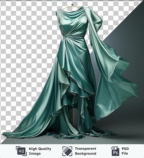 Transparent psd a woman in a green dress with a gold neck