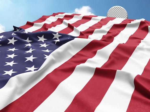 透明で現実的な3Dのアメリカ国旗が空に振られている