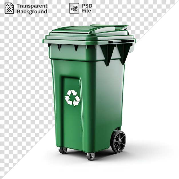 PSD transparent realistic photographic environmentalists recycling bin with black wheels
