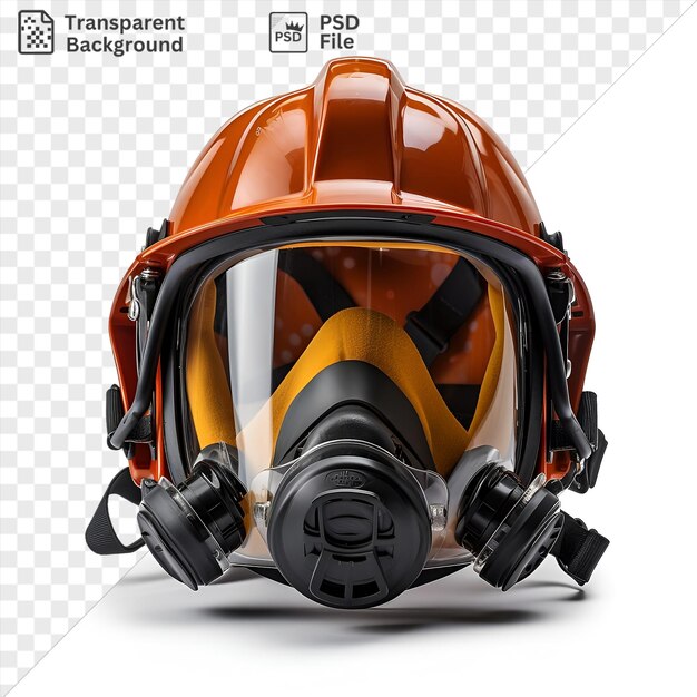 PSD casco di vigile del fuoco fotografico realistico trasparente e cinghia nera su sfondo isolato