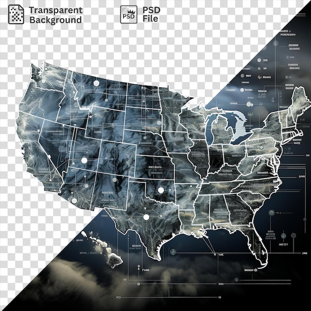 PSD transparent realistic photographic meteorologists weather map of the united states