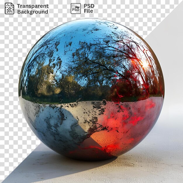 Transparent red and blue marbles cast shadows on a transparent background with a shiny egg in the foreground and a dark shadow in the background