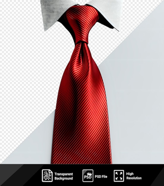 Transparent red tie with white collar and red knot on transparent background png psd