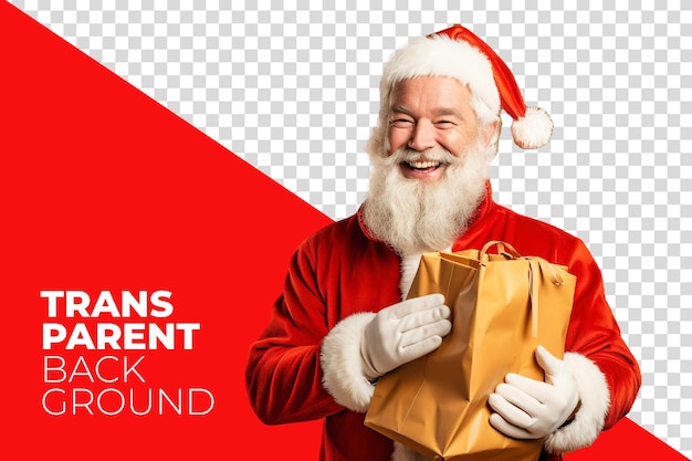 PSD transparent santa claus holding a gift box