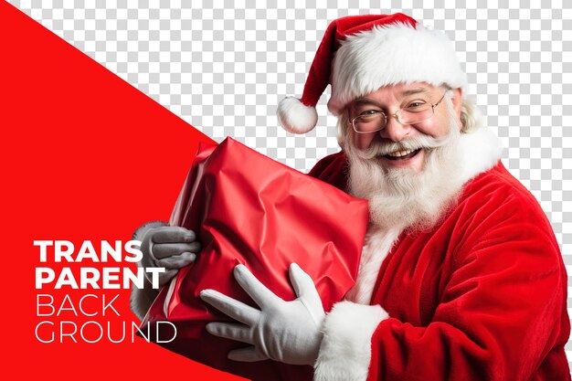 PSD transparent santa claus holding a gift box