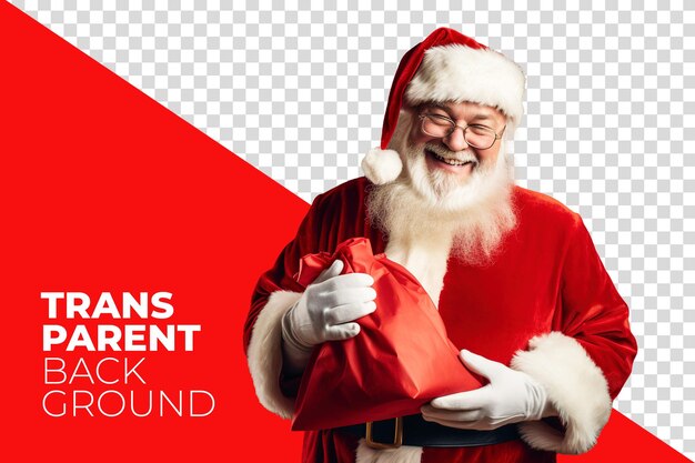 PSD transparent santa claus holding a gift box