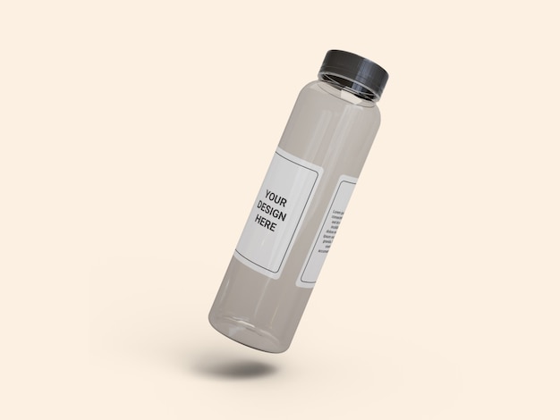 PSD transparent slim plastic juice bottle mockup