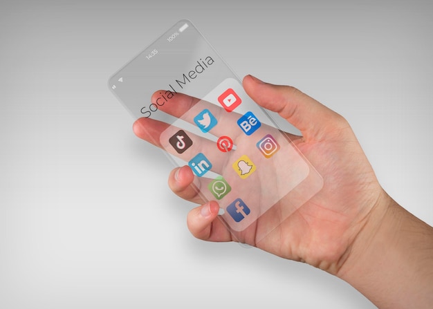 Transparent smartphone screen mockup