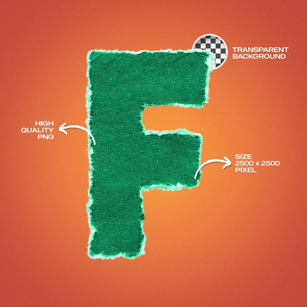 transparent torn paper alphabet letter psd f
