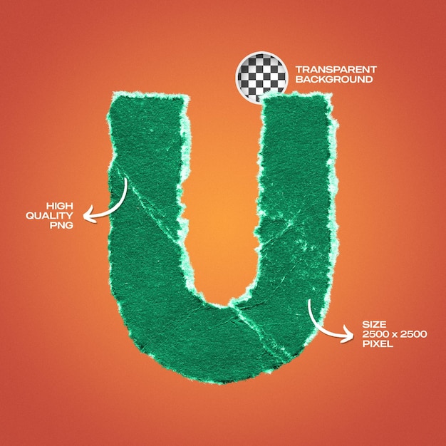 transparent torn paper alphabet letter psd u