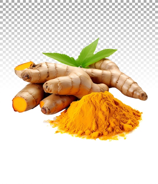 PSD transparent turmeric root on a see through ground