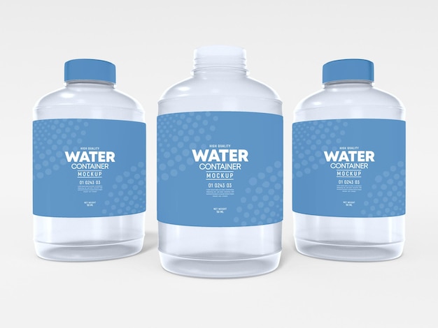 PSD mockup di contenitore per bottiglia d'acqua trasparente