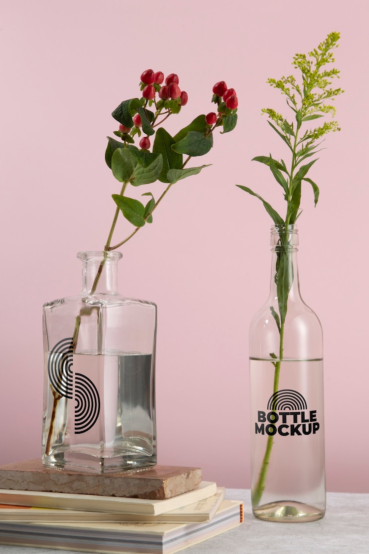 PSD transparent wine bottle mockup design