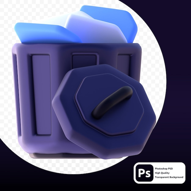 PSD trash in 3d render for graphic asset web presentation or other