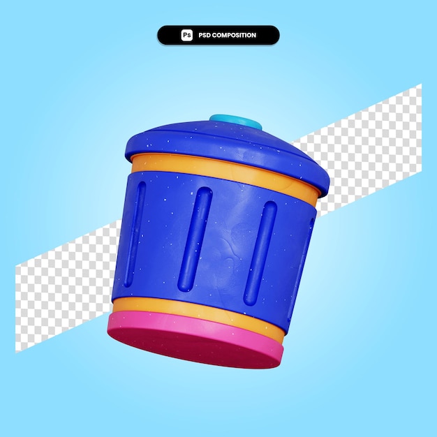 PSD trash can 3d render illustration isolated