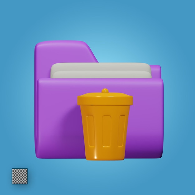 Trash file 3d render cute icon illustration folder file format