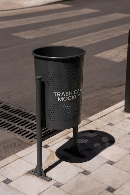 PSD trash garbage can in the street mockup