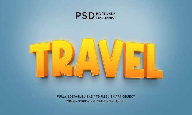 PSD effetto di testo completamente modificabile travel 3d