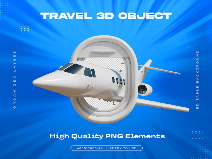 PSD travel 3d object airplane window views isolated illustration