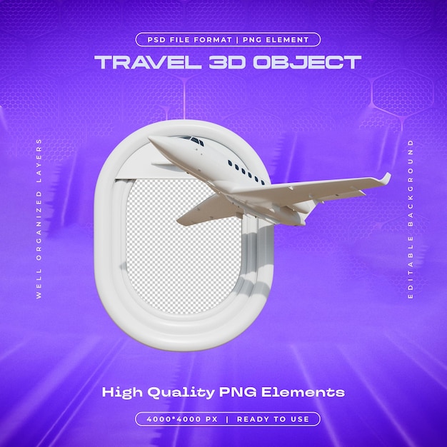 Travel 3D Object Airplane Window Views Isolated Illustration
