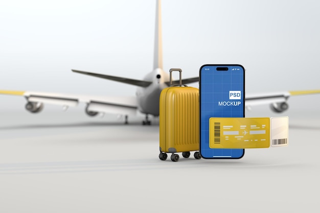 Travel agency concept with phone mockup and travel accessories