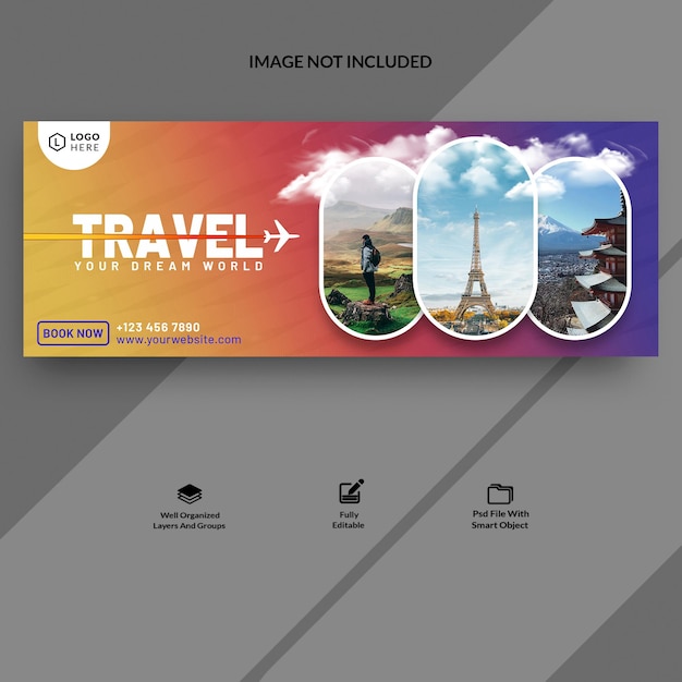 PSD copertina facebook e banner web dell'agenzia di viaggi