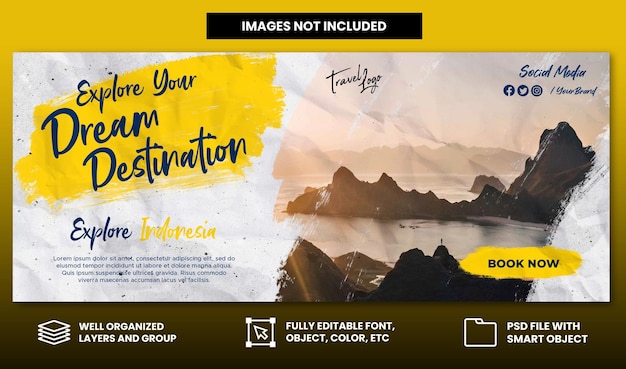 PSD travel agency holiday vacation facebook cover and web banner template