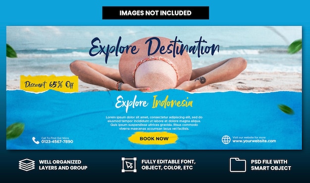 Copertina di facebook per le vacanze in agenzia di viaggi e modello di banner web