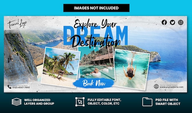 PSD travel agency holiday vacation facebook cover and web banner template