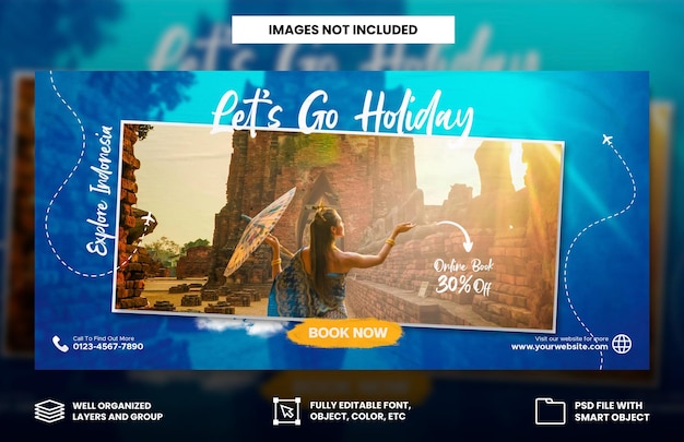 Travel agency holiday vacation facebook cover and web banner template