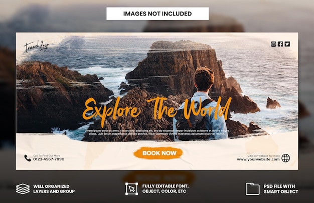 PSD travel agency holiday vacation facebook cover and web banner template