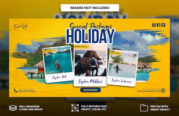 PSD travel agency holiday vacation facebook cover and web banner template