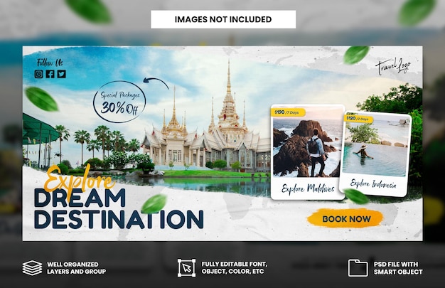 PSD travel agency holiday vacation facebook cover and web banner template