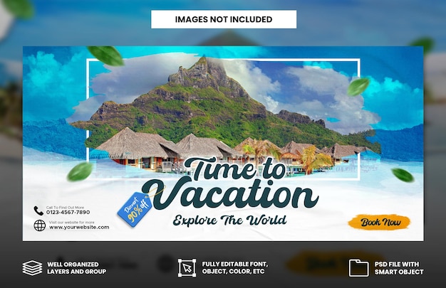 Туристическое агентство, отпуск, отпуск, обложка facebook и шаблон веб-баннера