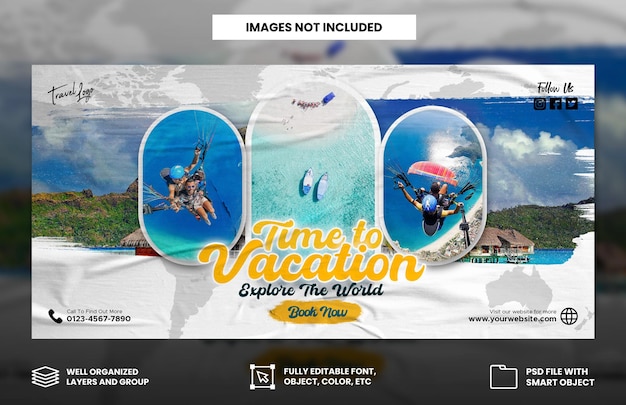 Copertina di facebook per le vacanze in agenzia di viaggi e modello di banner web