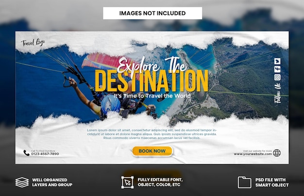 PSD travel agency holiday vacation facebook cover and web banner template