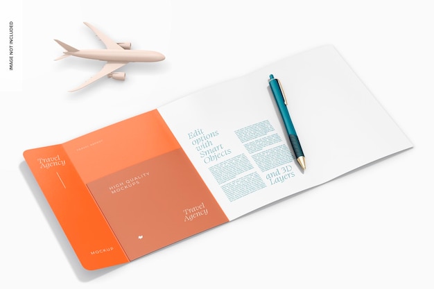 Travel agency marketing brochure mockup, perspective