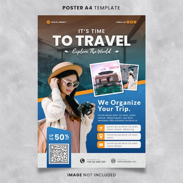 PSD travel agency poster a4 template ready to print