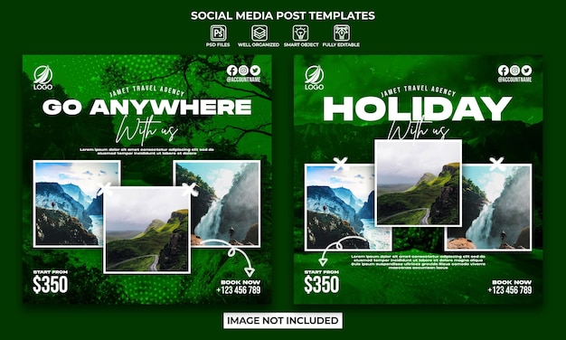 PSD Плакат туристического агентства или шаблон поста в социальных сетях