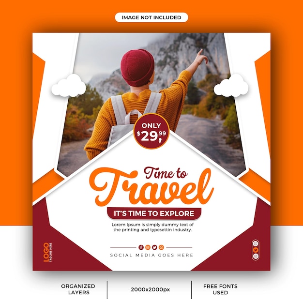 PSD travel agency promotional social media post banner template