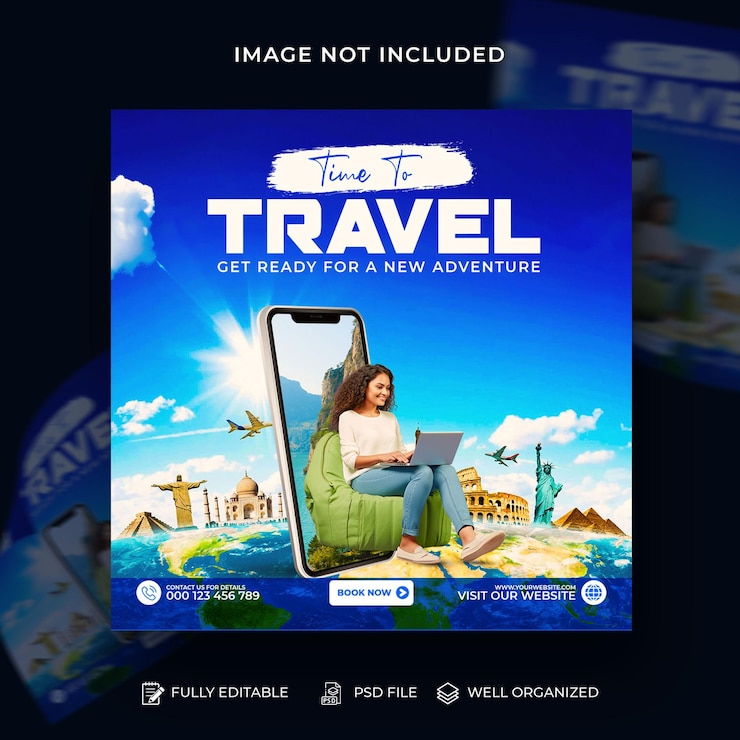 Travel agency social media adventure banner design template
