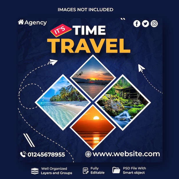 PSD travel agency social media post banner design template
