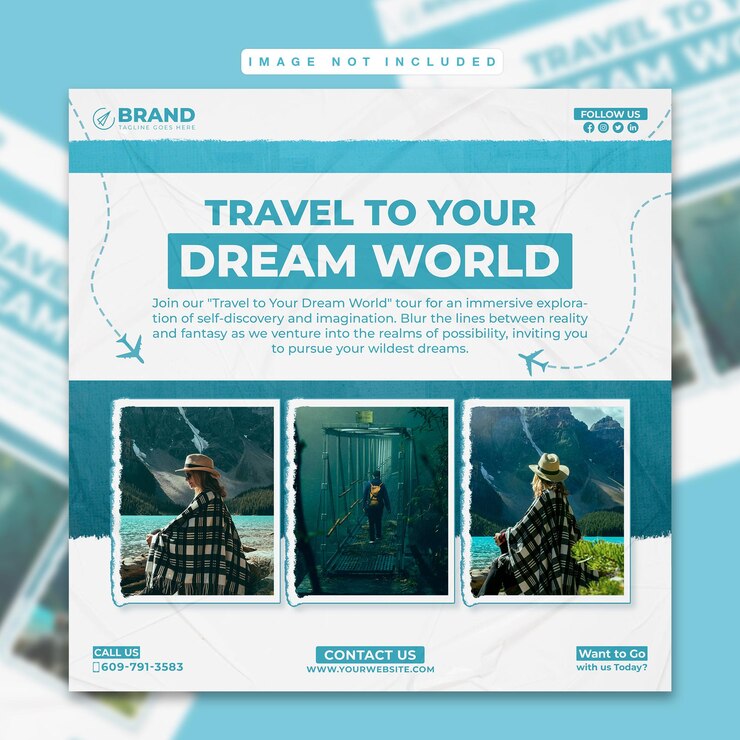 PSD travel agency social media post or corporate template