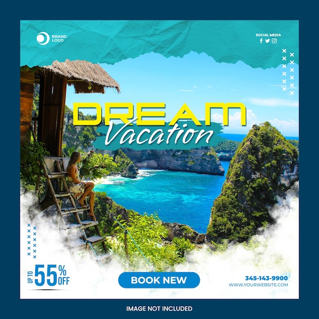 PSD travel agency social media post flyer design template