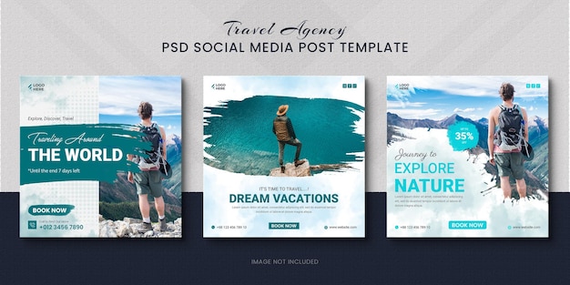 Post sui social media dell'agenzia di viaggi o post su instagram per le vacanze in tournée